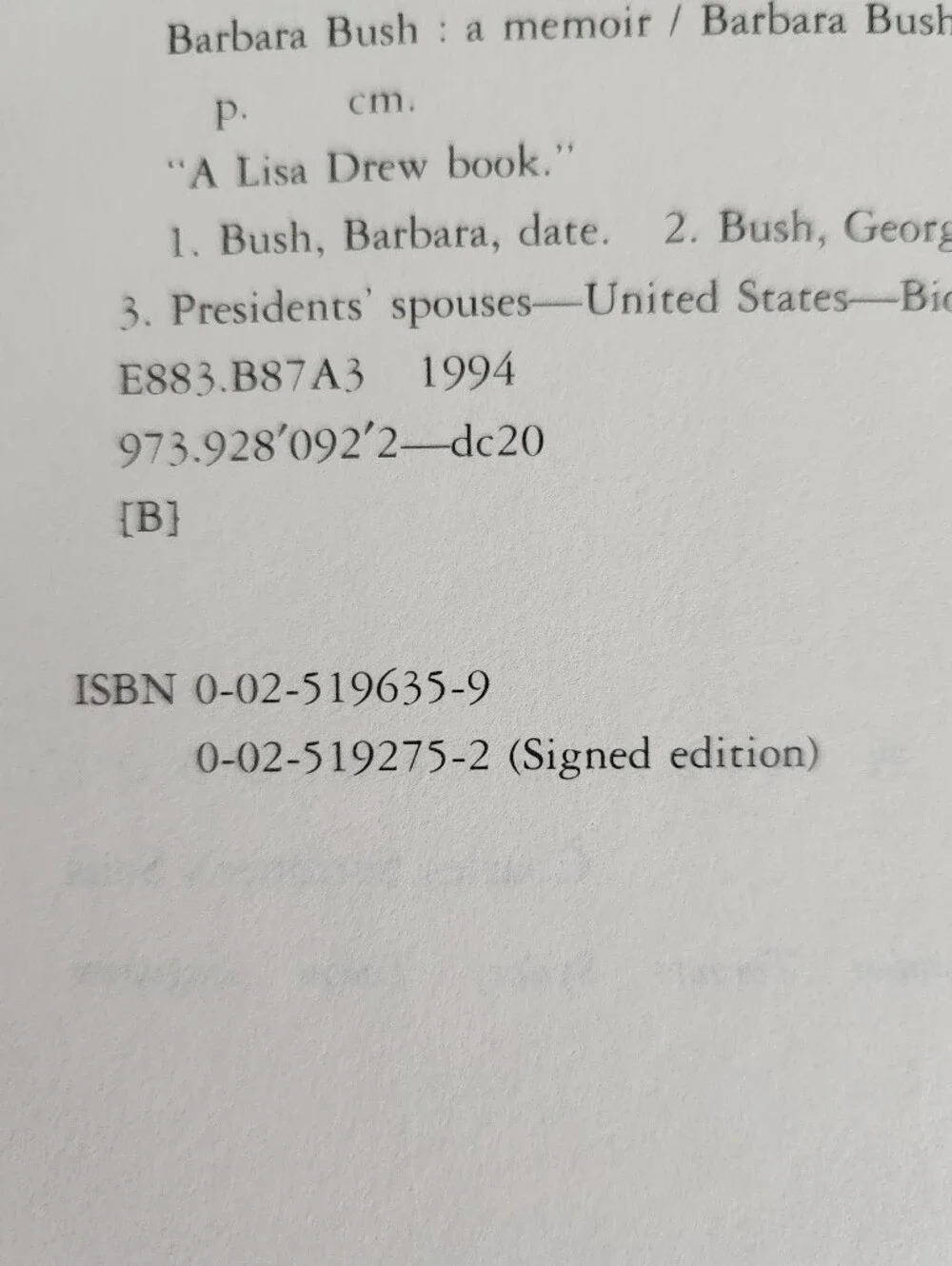 Barbara Bush Signed A Memoir 1994 1st Edition Hardcover First Lady Autobiography